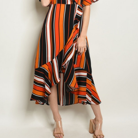 BLACK ORANGE STRIPES DRESS - Picture 3 of 5
